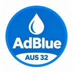 Logo azul de AdBlue AUS 32 con una gota blanca