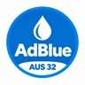 Logo azul de AdBlue AUS 32 con una gota blanca