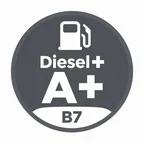 Logo gris de diésel A+ Premium B7 con un surtidor blanco