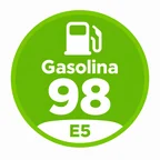 Logo verde de gasolina 98 E5 con un surtidor blanco